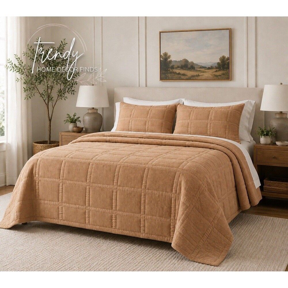Bundle- King Waffle Matelasse Quilt Camel - Threshold designed with Studio McGee